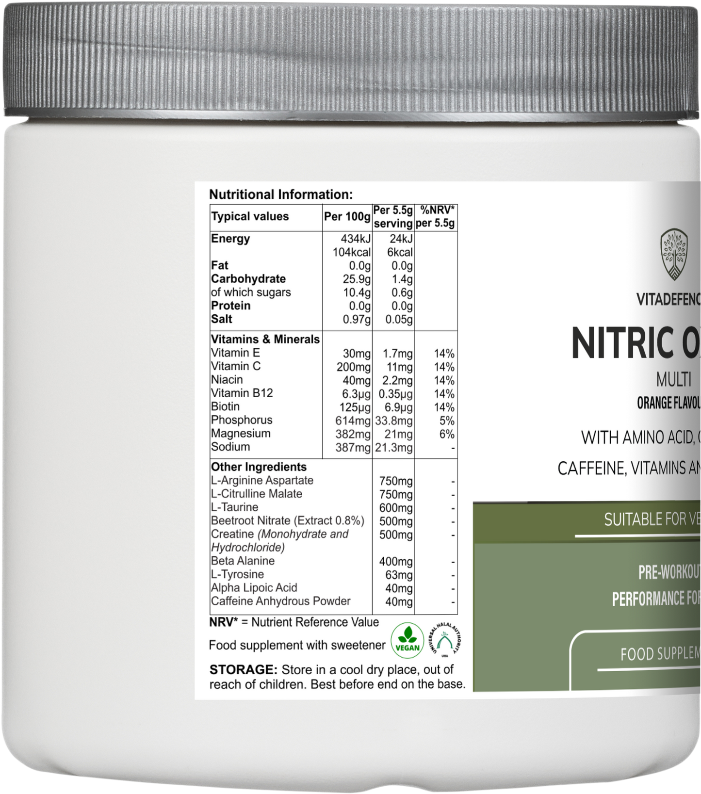 Nitric Oxide Multi | L-Arginine, L-Citrulline & Beetroot – 440g Powder -  Vitadefence® - Vitadefence®
