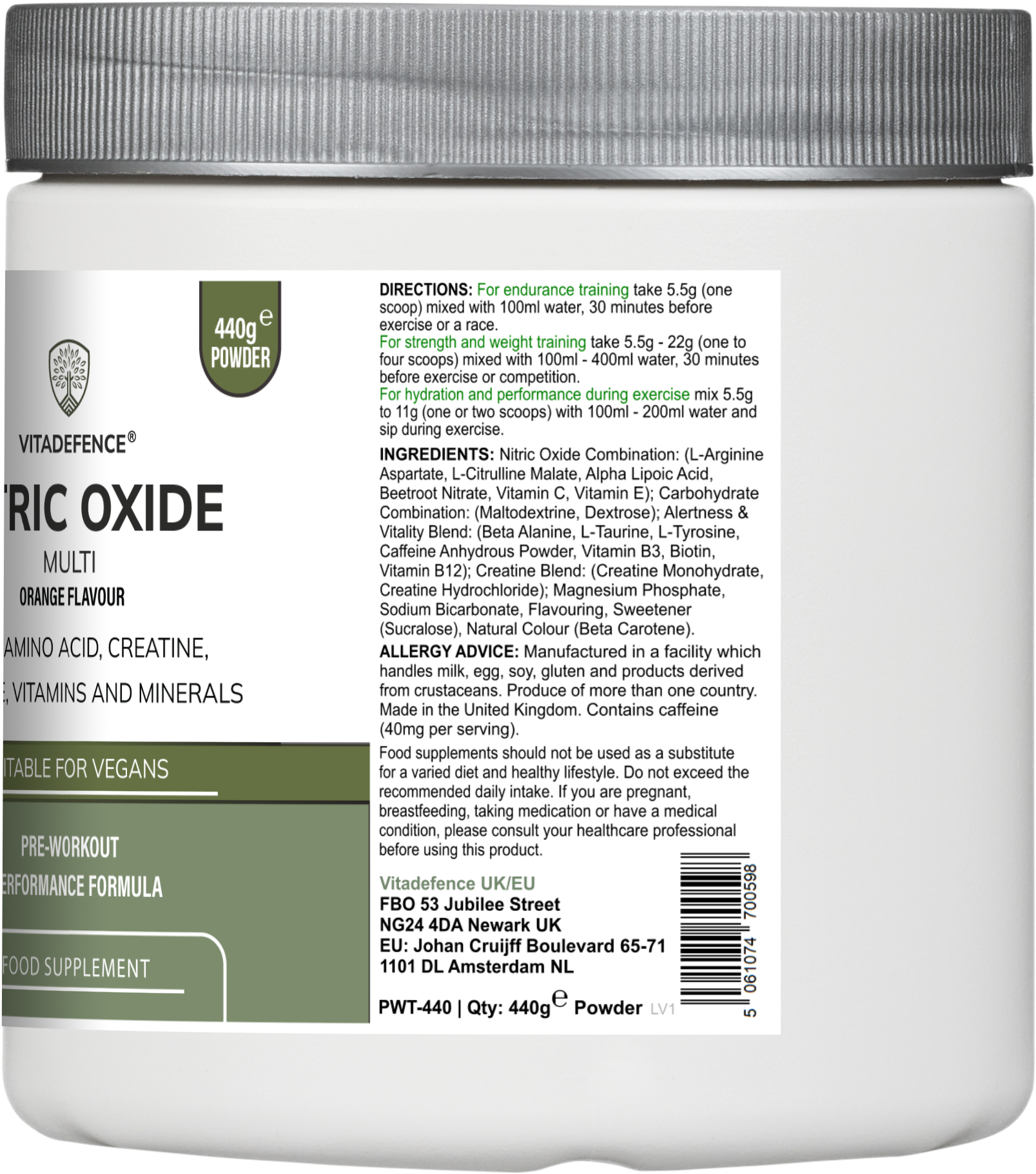 Nitric Oxide Multi | L-Arginine, L-Citrulline & Beetroot – 440g Powder -  Vitadefence® - Vitadefence®
