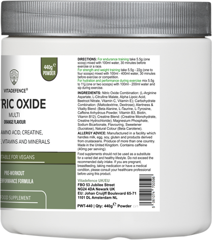 Nitric Oxide Multi | L-Arginine, L-Citrulline & Beetroot – 440g Powder -  Vitadefence® - Vitadefence®
