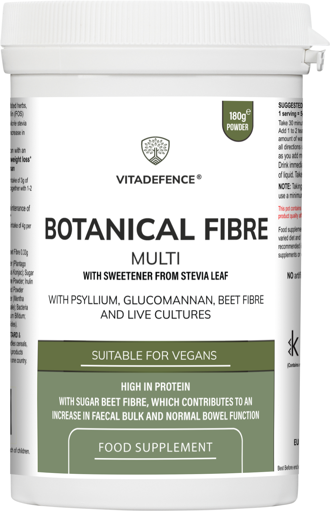 Botanical Fibre Multi | Fibre & Plant Blend with Glucomannan & Live Cultures – 300 g -  Vitadefence® - Vitadefence®
