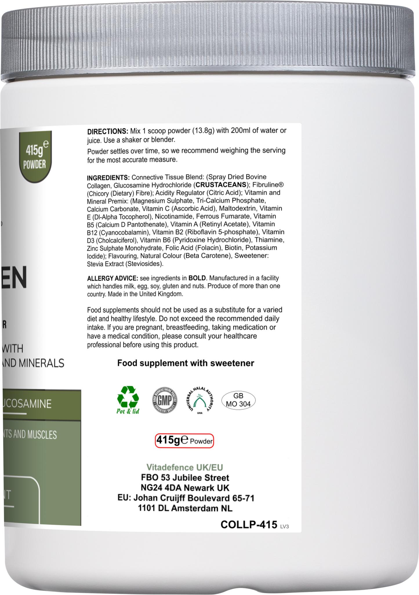 Collagen Multi | Orange Flavour Powder with Glucosamine, Vitamins & Minerals – 415 g -  Vitadefence® - Vitadefence®
