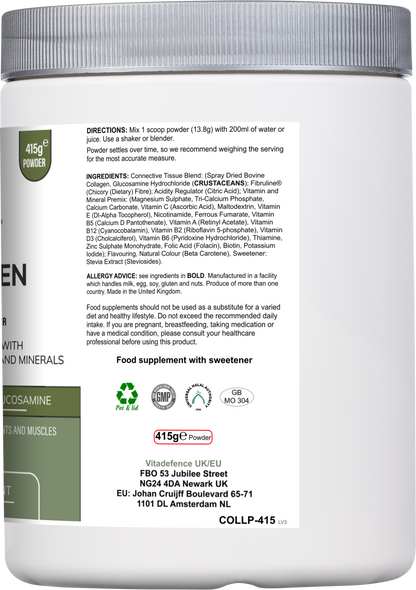 Collagen Multi | Orange Flavour Powder with Glucosamine, Vitamins & Minerals – 415 g -  Vitadefence® - Vitadefence®
