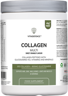 Collagen Multi | Orange Flavour Powder with Glucosamine, Vitamins & Minerals – 415 g -  Vitadefence® - Vitadefence®
